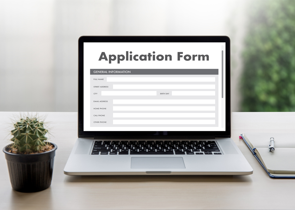 Image of a application form on a laptop screen.