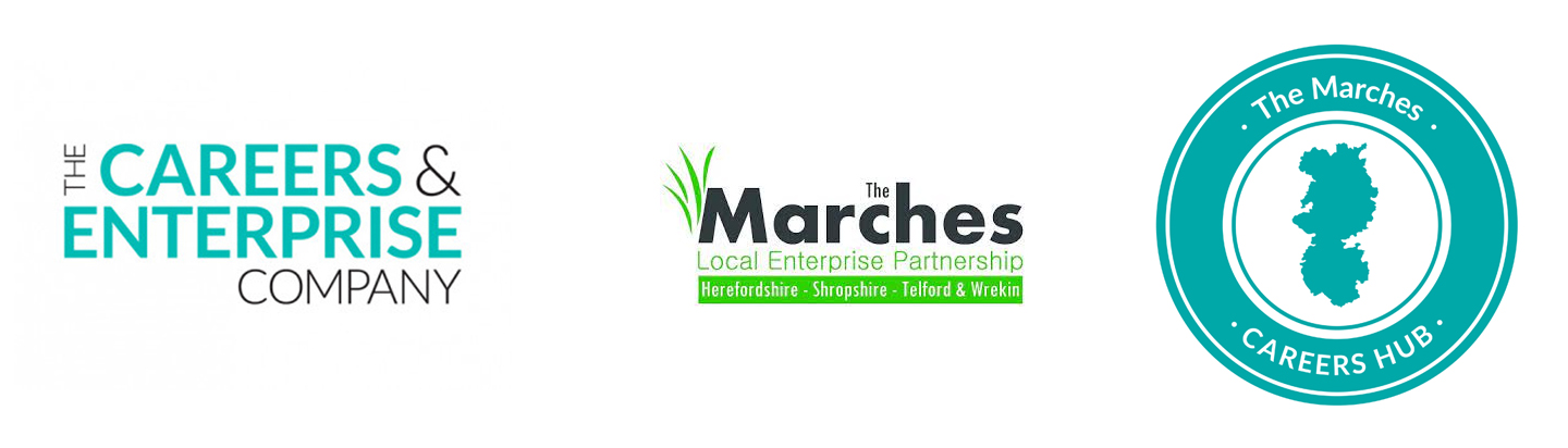 The careers and enterprise comapny, the marches and the marches careers hub logo.