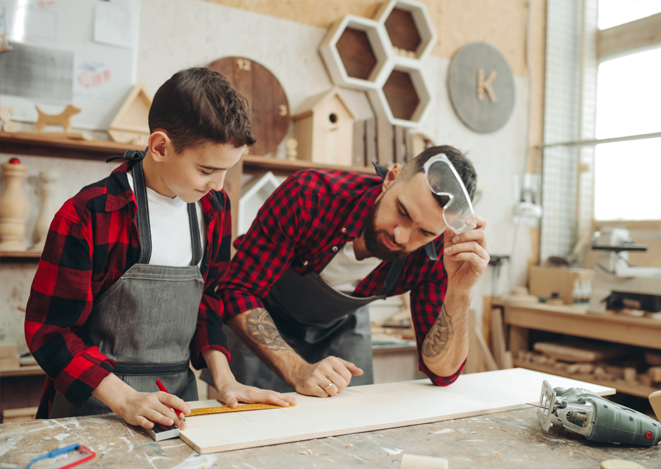 Image of a young boy working hard.